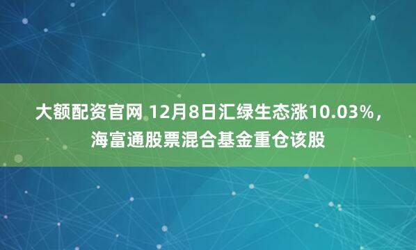 大额配资官网 12月8日汇绿生态涨10.03%，海富通股票混合基金重仓该股